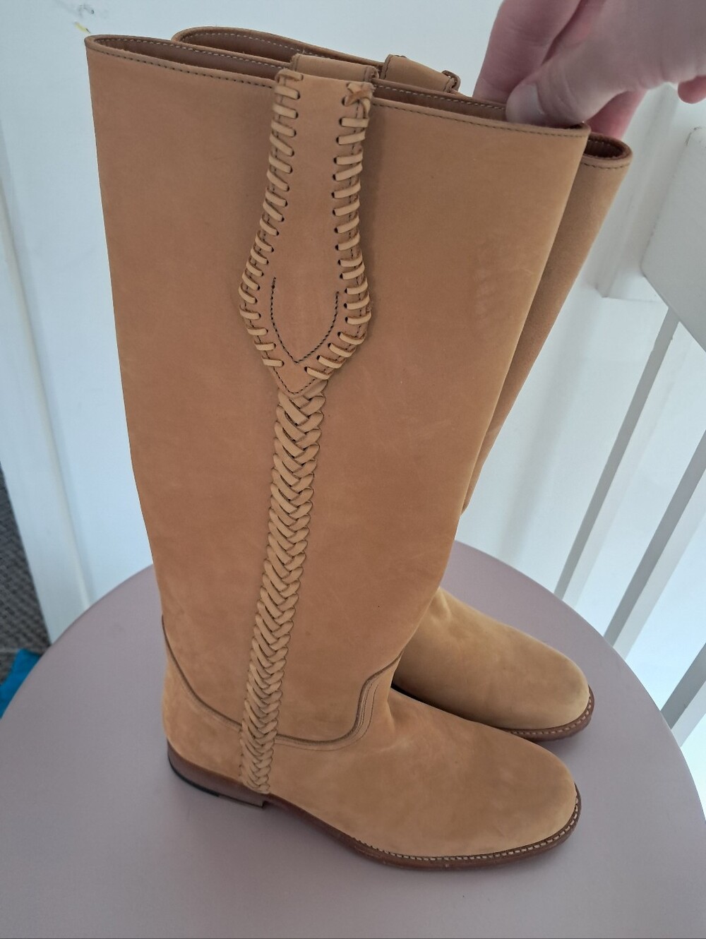Aerin Ridimg Boots Women's 7.5 Suede Tan Braided Designer Luxury Tall Equestrian